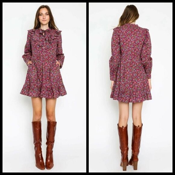 💕BANJANAN💕 Liberty Dress ~ Hedgehog Boysenberry Print Medium M NWT - Picture 2 of 15